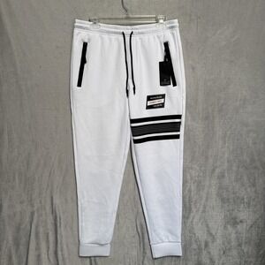 Public Record Pants Mens Medium White Black Tech Jogger Zip Pockets Quick Dry